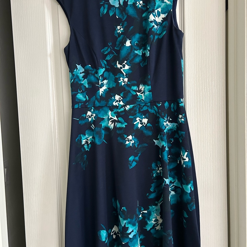 London Times Teal Floral Midi Dress